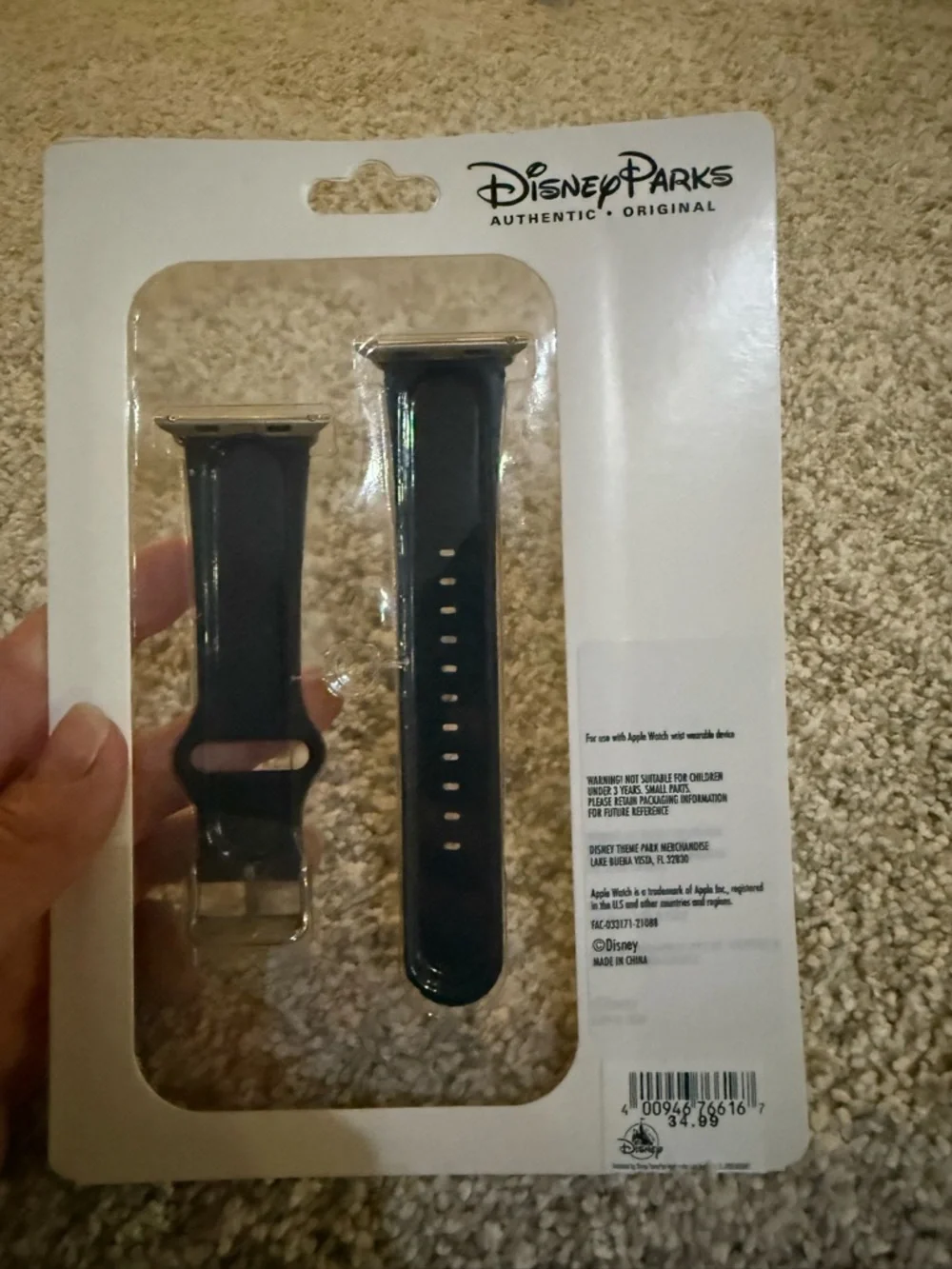 Disney Black Apple Watch Band with Belle Stained Glass Rose Art